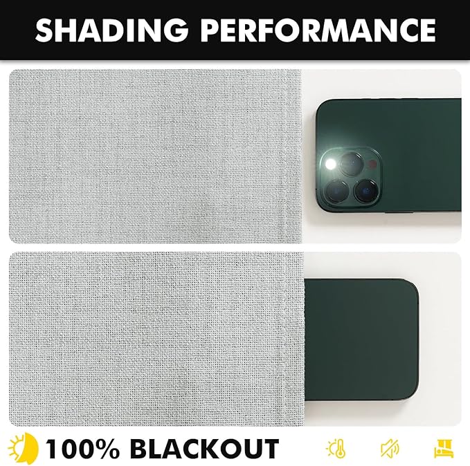 MIULEE 100% Blackout Linen Curtains for Bedroom, Grey Solid Luxury Decor Thermal Insulation Room Darkening Drapes for Living Room Nursery Back Tab Rod Pocket 42 x 90 Inches, 2 Panels