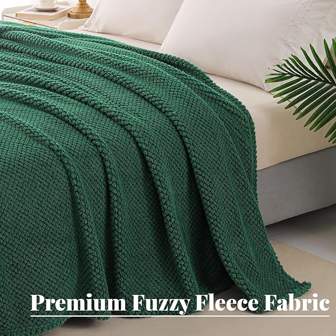 Whale Flotilla Twin Size Fuzzy Fleece Blanket for Bed, 60x80 Inch Fluffy Warm Soft Jacquard Blankets for All Season, Lightweight and Cozy, Deep Green