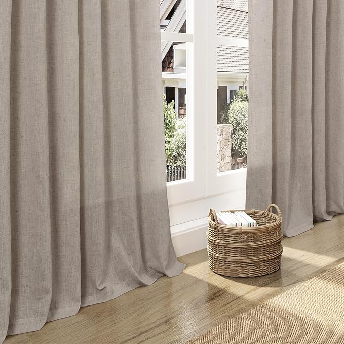 Nanspring Ecru Curtains 102 Inches Long for Living Room Linen Blend Light Filtering Semi Sheer Curtain Back Tab Rustic Decor Natural Farmhouse Floor to Ceiling Boho Drapes for Bedroom 52x102, 2 Panels