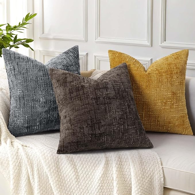 decorUhome Dark Grey Chenille Euro Sham Throw Pillow Covers 24x24 Set of 2 Textured Soft Cozy Slubby Couch Pillow Covers Modern Farmhouse Boho Decorative Pillow Cases for Bed Sofa Living Room