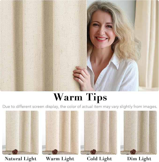 H.VERSAILTEX 100% Blackout Curtains for Bedroom Thermal Insulated Linen Textured Curtains Heat and Full Light Blocking Drapes Living Room Curtains 2 Panel Sets, Bleached Sand, 52x54 Inch