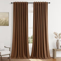 Guken Caramel Brown 100% Blackout Linen Curtains 100 Inch Length 2 Panels Set for Living Room Bedroom Back Tab/Rod Pocket Thermal Insulated Black Out Drapes Room Darkening Window Curtains