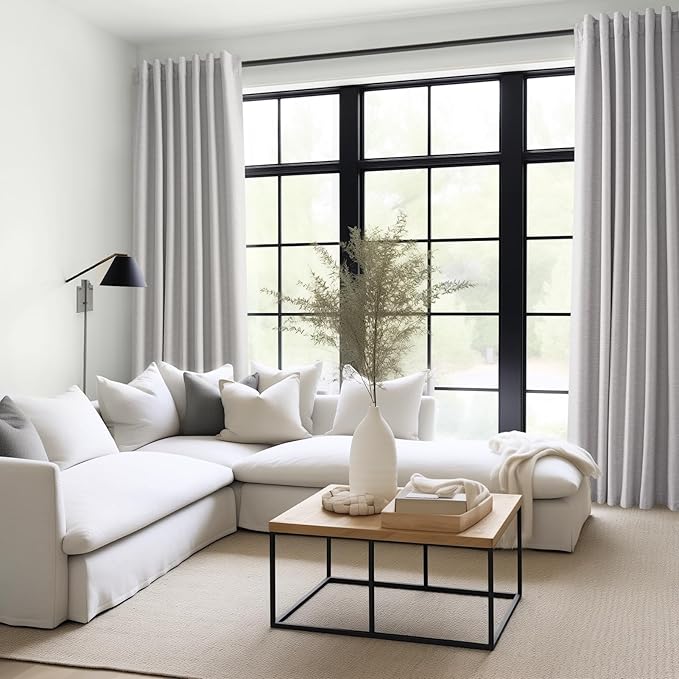 Topfinel 102 Inches Long Custom Blackout Linen Curtains, Gray Soundproofing Pinch Pleated Noise Cancelling Curtains with Pin Hooks for Traverse Rods, Burlap Drapes 2 Panels for Living Room Bedroom