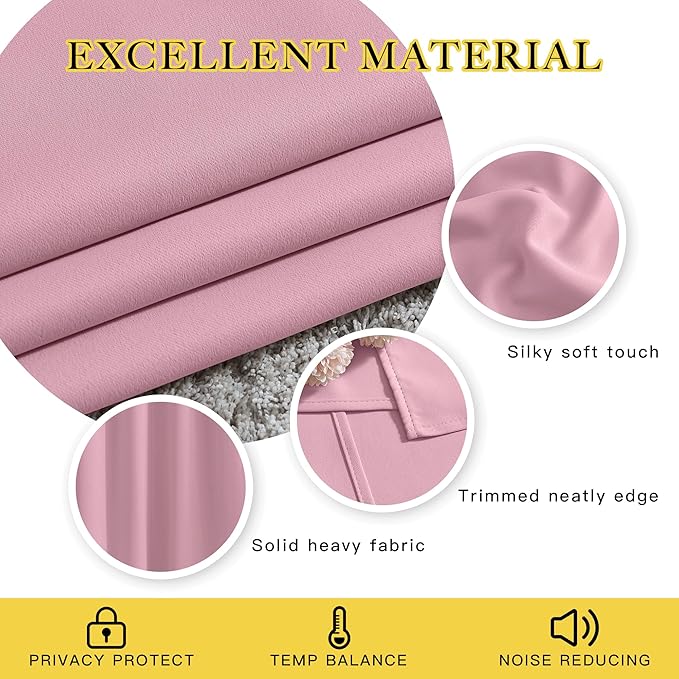 NICETOWN Crystal Pink Blackout Draperies Curtains - Window Treatment Thermal Insulated Solid Grommet Blackout Curtains/Drapes for Bedroom (Set of 2 Panels, 52 by 72 Inch, Crystal Pink)