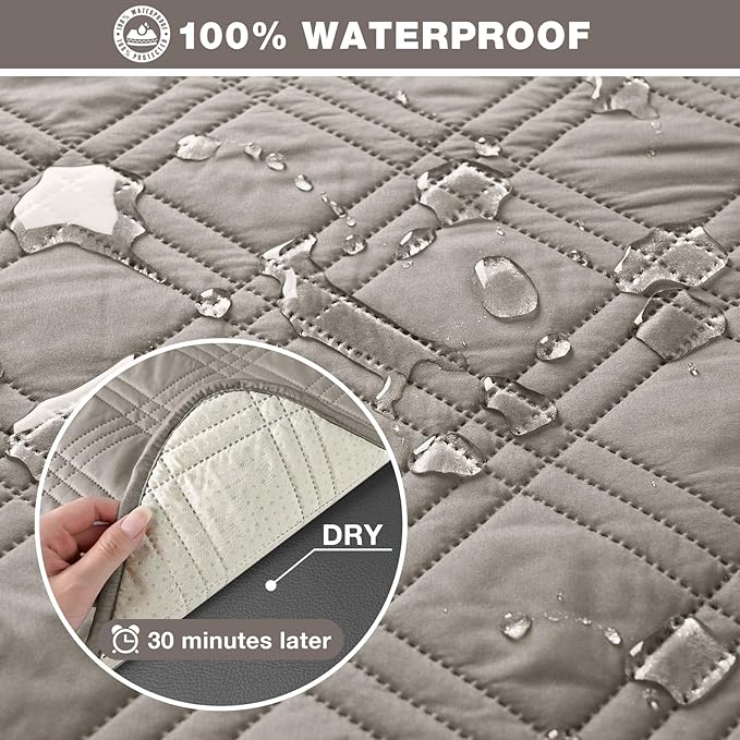 TAOCOCO Waterproof Recliner Sofa Cover, Non Slip Split Recliner Couch Covers with Elastic Straps Pocket, Washable Reclining Sofa Cover Furniture Protector for Kids, Dogs, Pets(3 Seater, Light Brown)
