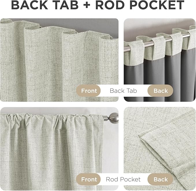 Joydeco Blackout Curtains for Bedroom - 100% Light Blocking 2 Panels Light Beige Drapes 66"W x 108"L, Thermal Insulated Room Darkening Curtains, Linen Textured for Living Room, Rod Pocket & Back Tabs