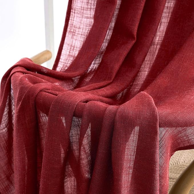 MIULEE Burgundy Red Linen Curtains 72 Inch Length for Bedroom Living Room, Soft Thick Linen Textured Window Drapes Semi Sheer Light Filtering Back Tab Rod Pocket Burlap Look Christmas Decor, 2 Panels