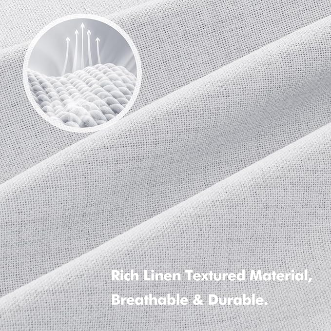 MIULEE 100% Blackout Linen Curtains for Bedroom, Grayish White Solid Luxury Decor Thermal Insulation Room Darkening Drapes for Living Room Nursery Back Tab Rod Pocket 42 x 90 Inches, 2 Panels