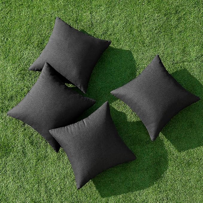 MIULEE Pack of 4 Decorative Outdoor Throw Pillow Covers Linen Waterproof Pillow Covers Farmhouse Cushion Cases for Patio Garden Tent Balcony Couch Sofa 18x18 inch Black