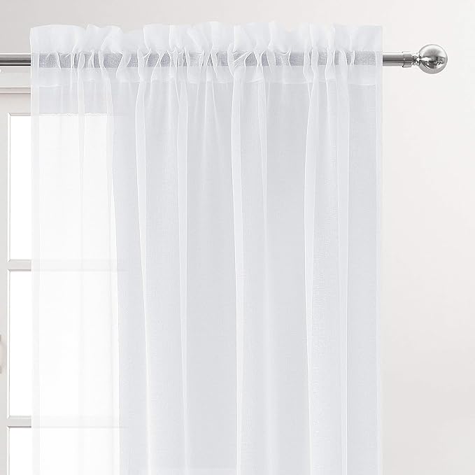 DWCN White Sheer Curtains 84 inches Long 2 Panels Set, Rod Pocket Voile Window Treatments for Living Room/Bedroom, Airy & Lightweight Elegant Gauzy Curtains & Drapes, 2pcs, Each W42 x L84