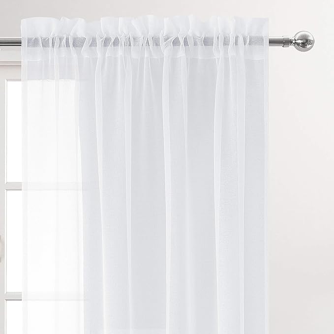DWCN Extra Long Curtains, Sheer White Curtains 102 inches Long for Living Room, Rod Pocket Casual Large Window Treatments for Patio Door/Wedding Home Decor, 2pcs, Each W70 x L102