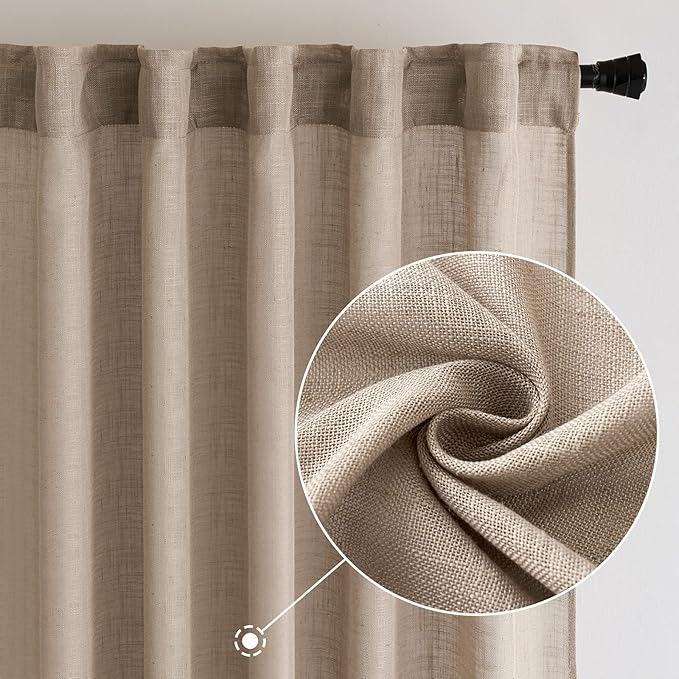 MIULEE Taupe Linen Curtains 84 Inch Length for Bedroom Living Room, Soft Thick Linen Textured Window Drapes Semi Sheer Light Filtering Back Tab Rod Pocket Burlap Look Farmhouse Country Decor, 2 Panels