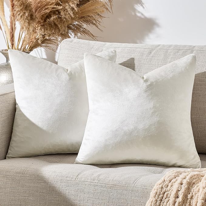 GIGIZAZA Velvet Pillow Covers 20x20: Pack of 2 Throw Pillows Soft Solid Covers - Beige Decorative Modern Couch Big Cushion Covers,Living Room,Bedroom,Sofa