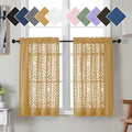 Simplebrand Gold Sheer Kitchen Curtains 36 Inch Length Tier Curtains 2 Panels, Light Filtering Geometric Jacquard Clip Textured Semi Sheer Short Window Curtains for Bathroom, 42x36 inch