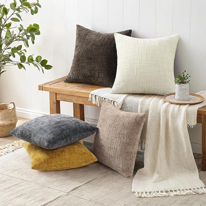 decorUhome Dark Grey Chenille Euro Sham Throw Pillow Covers 26x26 Set of 2 Textured Soft Cozy Slubby Couch Pillow Covers Modern Farmhouse Boho Decorative Pillow Cases for Bed Sofa Living Room