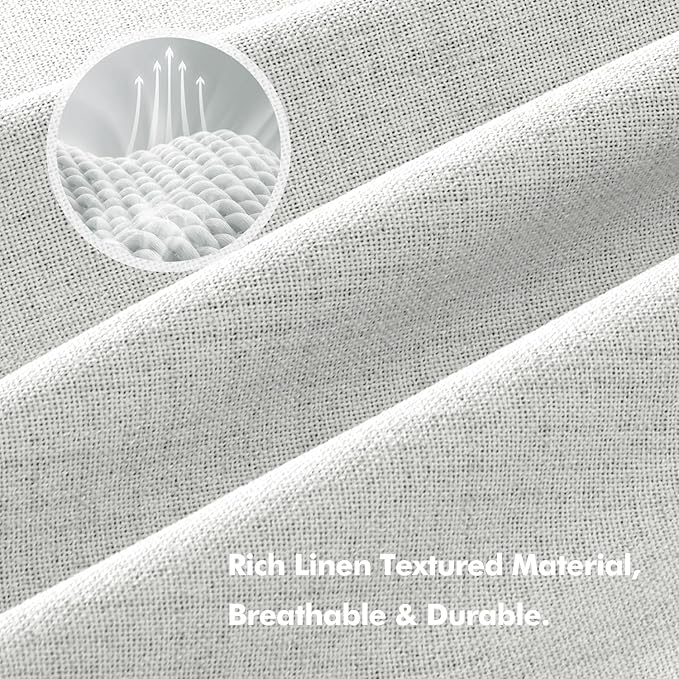 MIULEE 100% Blackout Linen Curtains for Bedroom, Heathered White Solid Luxury Decor Thermal Insulation Room Darkening Drapes for Living Room Nursery Back Tab Rod Pocket 42 x 63 Inches, 2 Panels