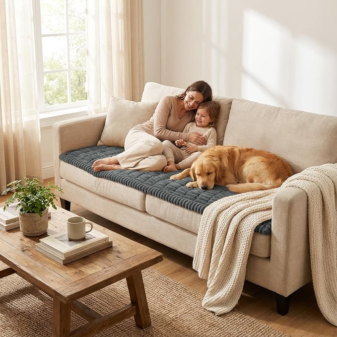 Smiry Couch Cover for Dogs Washable, Non Slip Fuzzy Pet Couch Covers for 3 Cushion Sofa Pet Friendly, Thick Soft Sofa Slipcovers Cushion Protector (Dark Grey, 27.6" x 27.6")