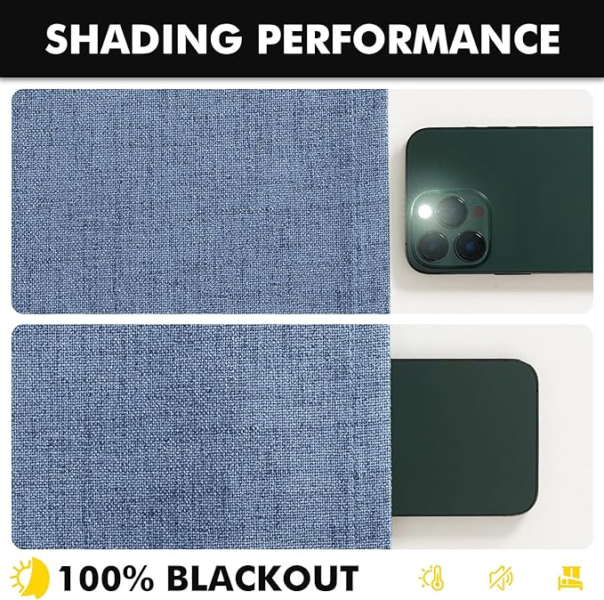 MIULEE 100% Blackout Linen Curtains for Bedroom, Blue Solid Luxury Decor Thermal Insulation Room Darkening Drapes for Living Room Nursery Back Tab Rod Pocket 42 x 90 Inches, 2 Panels