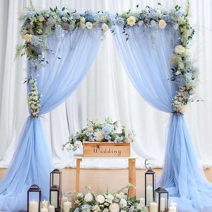 10ft x 12ft Baby Blue Tulle Backdrop Curtain for Baby Shower Party Sheer Fabric Backdrop Curtains for Boy Birthday Gender Reveal Back Drop Wedding Photo Backdrop Drapes Background 2 Panels 5ft x 12ft