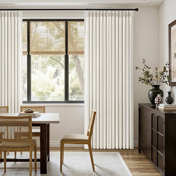 MIULEE Pinch Pleated Linen Curtains 96 Inches Long 2 Panels for Living Room Bedroom, Memory Trained Drapes Pinch Pleat Back Tab Light Filtering Neutral Ivory Cream Farmhouse Boho Window Curtains