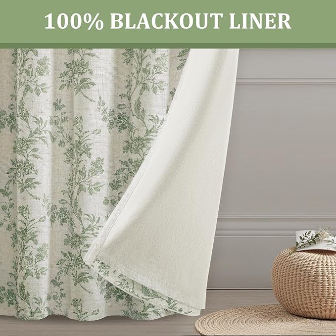 Floral Blackout Curtains Sage Green Printed Curtains Floral Blackout Curtains Farmhouse Boho Cottagecore Spring Curtains for Bedroom Modern Living Room