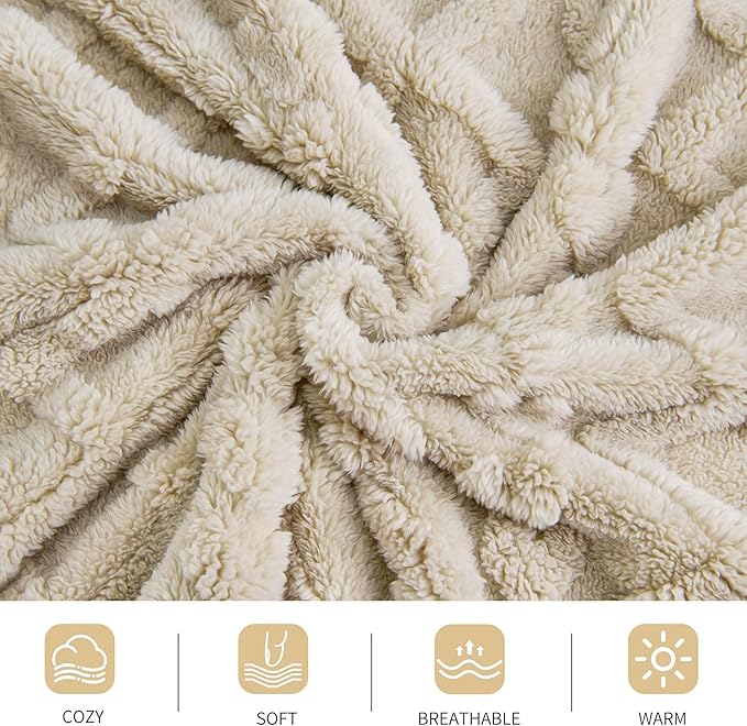 Aganear Twin Blanket - 3D Stylish Design, Lightweight Blanket Super Soft, Fluffy, Warm, Decorative Present for All Seasons, Portable Throw Blankets for Couch, Sofa, Bed, Car(60"×80", Khaki)