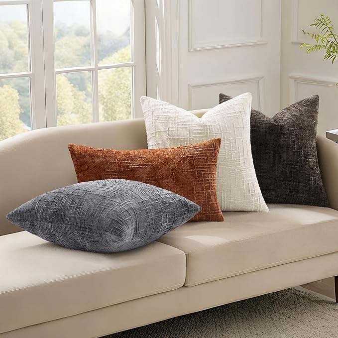decorUhome Dark Brown Chenille Throw Pillow Covers 12x20 Set of 2 Textured Soft Cozy Slubby Couch Pillow Covers Modern Farmhouse Boho Decorative Pillow Cases for Bed Sofa Living Room