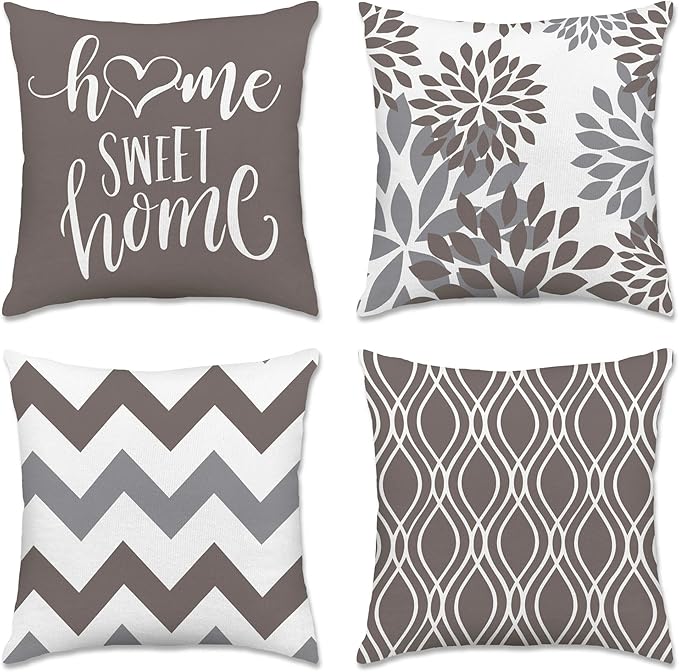 Hexagram Geometric Grey Pillow Covers 20x20 Set of 4, Decorative Outdoor Boho Modern Throw Pillow Covers, Home Sweet Home Farmhouse Cushion Case for Couch Sofa Bedroom Indoor Decor(No Insert)