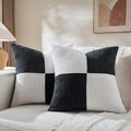 Fancy Homi Set of 2 Black White Decorative Throw Pillow Covers 16x16 Inch for Living Room Couch Bed, Modern Farmhouse Boho Home Decor, Soft Striped Corduroy Textured Square Cushion Case 40x40 cm
