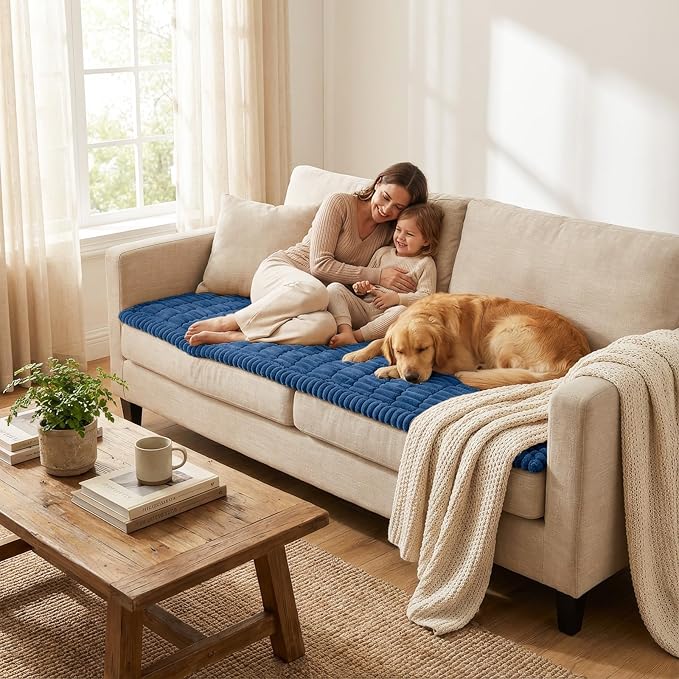 Smiry Couch Cover for Dogs Washable, Non Slip Fuzzy Pet Couch Covers for 3 Cushion Sofa Pet Friendly, Thick Soft Sofa Slipcovers Cushion Protector (Navy Blue, 27.6" x 47")