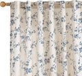 Lazzzy 90 Inch Length Curtain for Living Room Bedroom Blue Floral Drapes Linen Farmhouse Vintage Light Filtering Curtains Rod Pocket Back Tab, 2 Panels, Blue on Beige