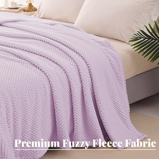 Whale Flotilla Twin Size Fuzzy Fleece Blanket for Bed, 60x80 Inch Fluffy Warm Soft Jacquard Blankets for All Season, Lightweight and Cozy, Lilac