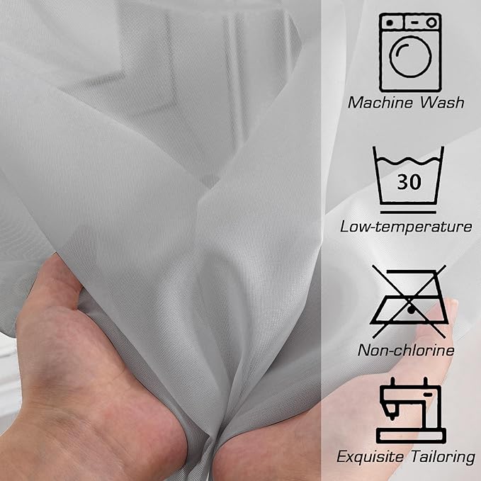 OWENIE Sheer Curtains 96 inches Long for Bedroom Living Room, Solid Light Gray Soft Fimly Sheer Curtains with Rod Pocket Top, Light Filtering Voile Sheer Farmhouse Curtains, 42Wx96L inch