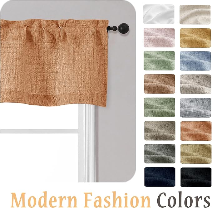 OWENIE Orange Valances for Windows 1 Pcs, Light Filtering Textured Farmhouse Short Small Valance Curtains for Bathroom Basement Living Room Bedroom, Rod Pocket Half Curtains Over Sink, 52Wx14L Inch
