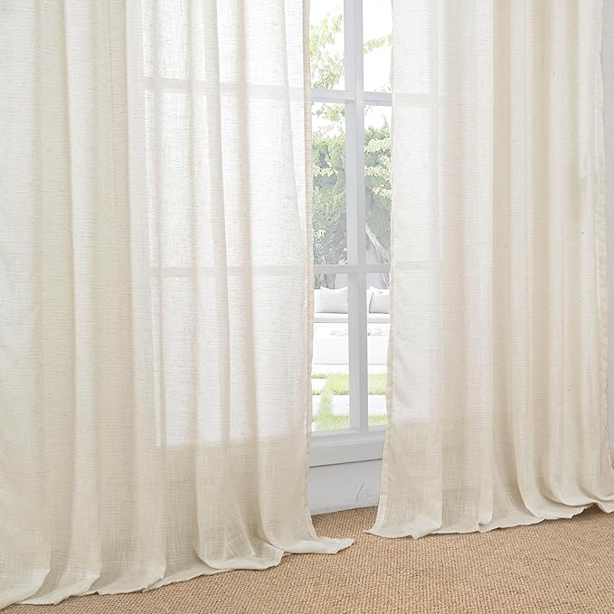 BGment 72 Inch Length Beige Linen Curtains for Living Room - Natural Semi Sheer Drapes with Rod Pocket Textured Rustic for Bedroom Country Light Filtering, 2 Panels, Each Panel 52 Inch Wide