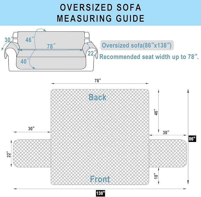 Reversible Oversized Sofa Covers Couch Cover Furniture Protector for Dogs Elastic Straps Water Resistant(XLSofa Light Grey/Light Grey)