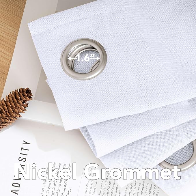 H.VERSAILTEX Living Room Linen Curtains Home Decorative Nickel Grommet Curtains Privacy Added Energy Saving Light Filtering Window Treatments Draperies, Bright White, 2 Panels, 52 x 63 - Inch