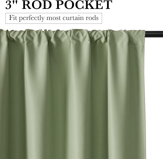 RYB HOME 100% Blackout Basement Curtains 24 inches Long, Heat & UV Blocking Total Room Darkening Noise Reducing Curtains for Bathroom RV Campers, Sage Green, 2 Panels Set