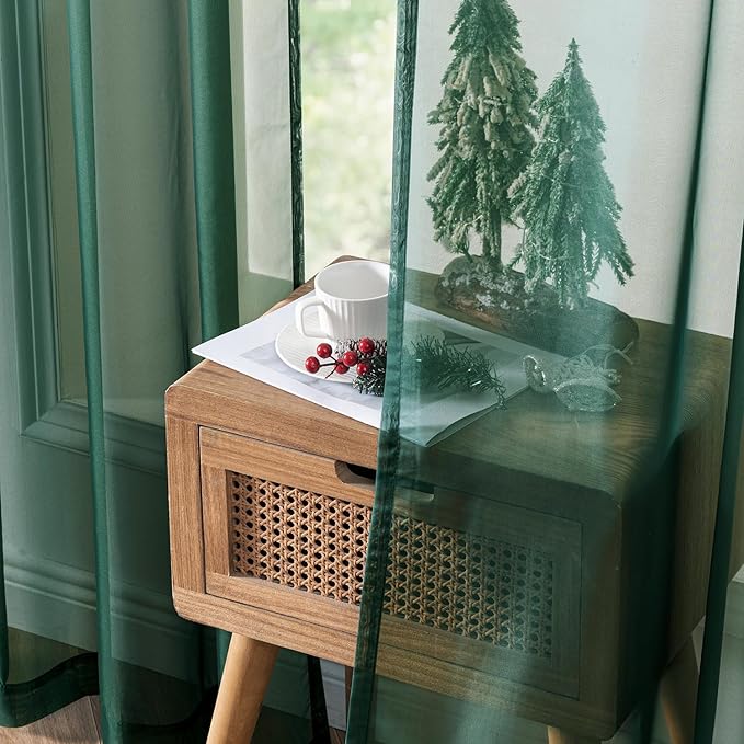 MIULEE 2 Panels Christmas Solid Color Sheer Window Curtains Elegant Window Voile Panels/Drapes/Treatment for Bedroom Living Room (54X54 Inches Hunter Green)