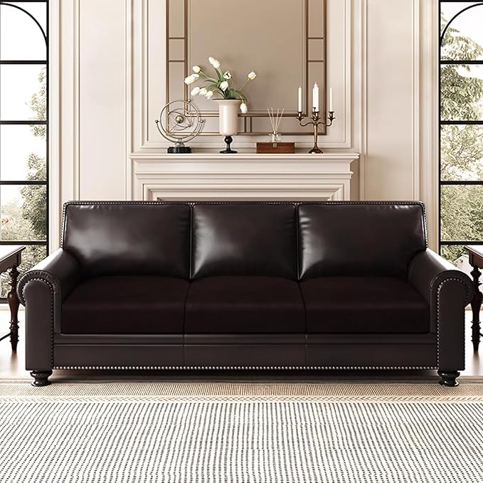 Leather Look Couch Cushion Covers Sofa Seat Slipcovers Sets Couches Furniture Protector for Sectional Armchair Loveseat Pets Kids Stretch Spandex Fabric (3 Cushion XL Sofa, Chocolate)