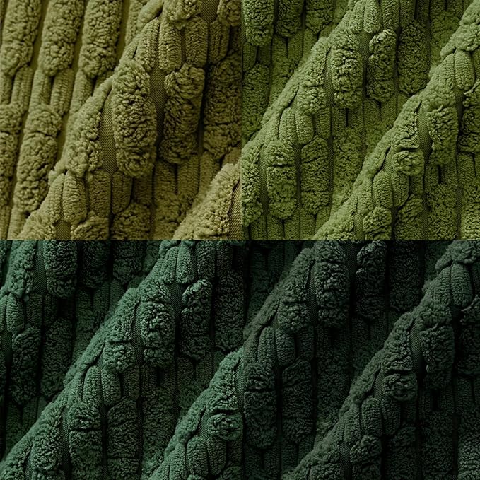 Fancy Homi Set of 4 Green Boho Spring Decorative Throw Pillow Covers 20x20 Inch for Couch Bed Sofa, Aesthetic Modern Bohemian Room Decor, Soft Fuzzy Fluffy Corduroy Textured Cushion Case 50x50cm