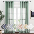 NICETOWN Flax Linen Sheer Curtains 108" Long for Windows, Ring Top Privacy Semi Sheer Privacy with Light Filter Panels for Bedroom/Living Room, Olive Green, 52" W Per Panel, Set of 2