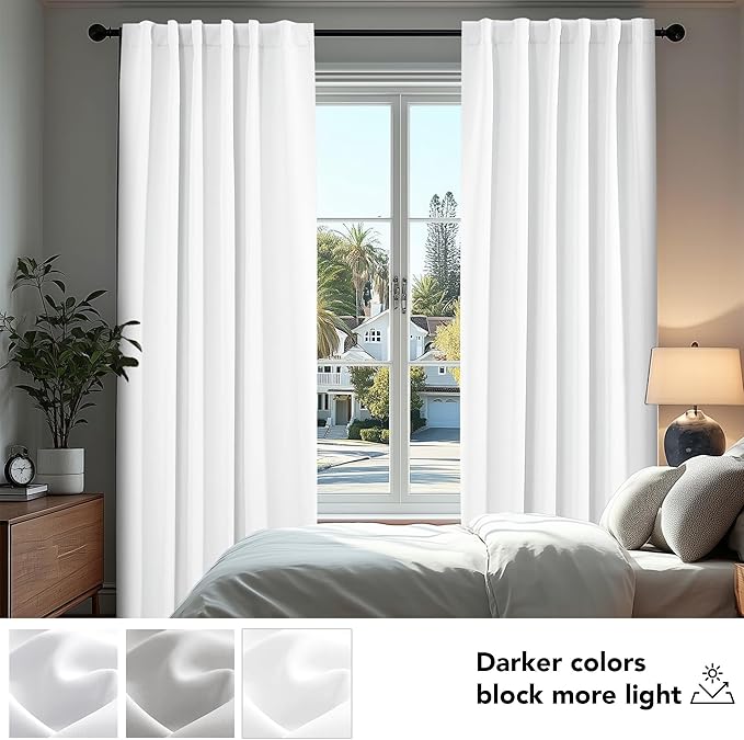 Deconovo Room Darkening Curtains, Thermal Insulated Noise-Reducing Window Panels for Bedroom, Living Room and Home Office, 2 Panels, Pure White, 70W x 84L Inch