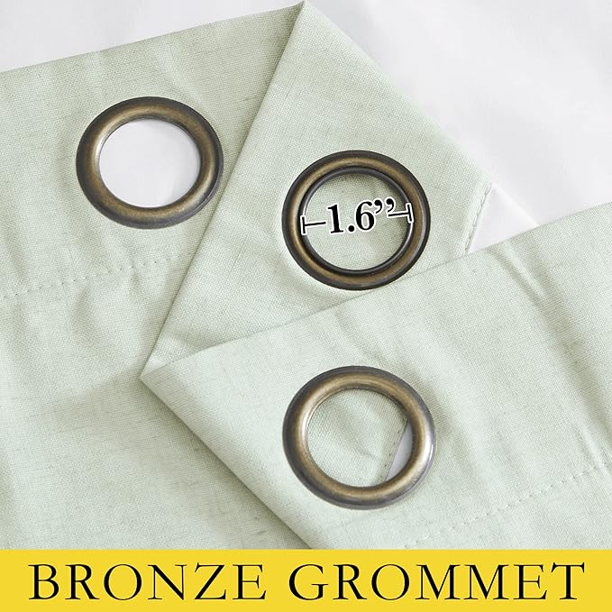 NICETOWN Sage Green Linen Blackout Curtains for Night Shift, Great Job, Set of 2, 34" by 48", Short Kitchen Burlap Linen 100% Blackout Drape Panels with Bronze Grommets for Blocking Light