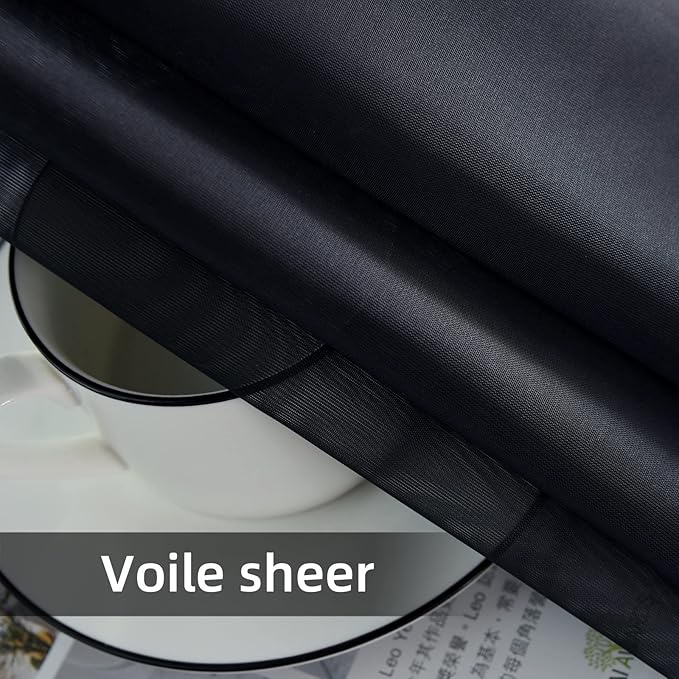 youleyar Solid Sheer Rod Pocket Curtain Voile Draperies 2 Panels White Beige Black Grey Coffee 52 Inch Width 45 Inch Long 1 Pair for Kitchen Bedroom Children Living Room Yard(Charcoal Grey,52Wｘ45L)