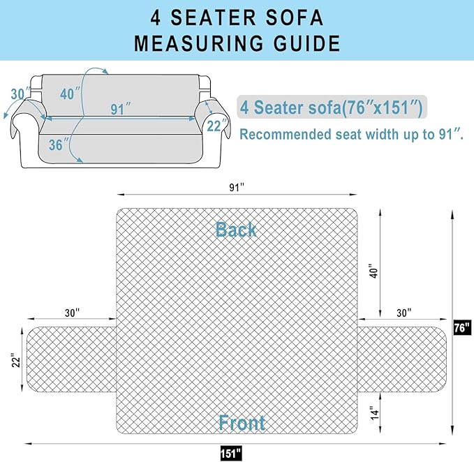 Reversible 4 Seater Sofa Cover 91 Inch Large Couch Cover Furniture Protector(Sofa XX-Large,Huntergreen/Sage)