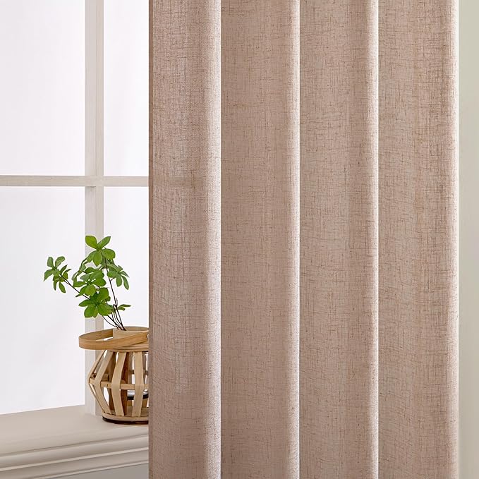 MIULEE Natural Beige Linen Curtains 108 Inches Long 2 Panels for Bedroom Living Room, Soft Linen Textured Window Drapes Semi Sheer Light Filtering Back Tab Rod Pocket Farmhouse Burlap Look Decor