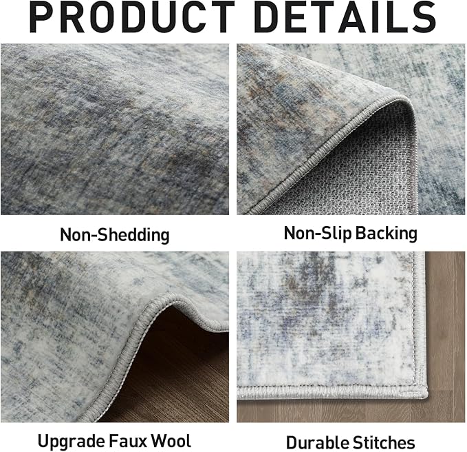 6x9 Area Rugs Washable Rug: Large Modern Abstract Living Room Rug Soft Anti-Skid Thin Carpet Indoor Floor Non-Shedding Carpets for Bedroom Dining Room Farmhouse Nursery Home Office Blue Multi