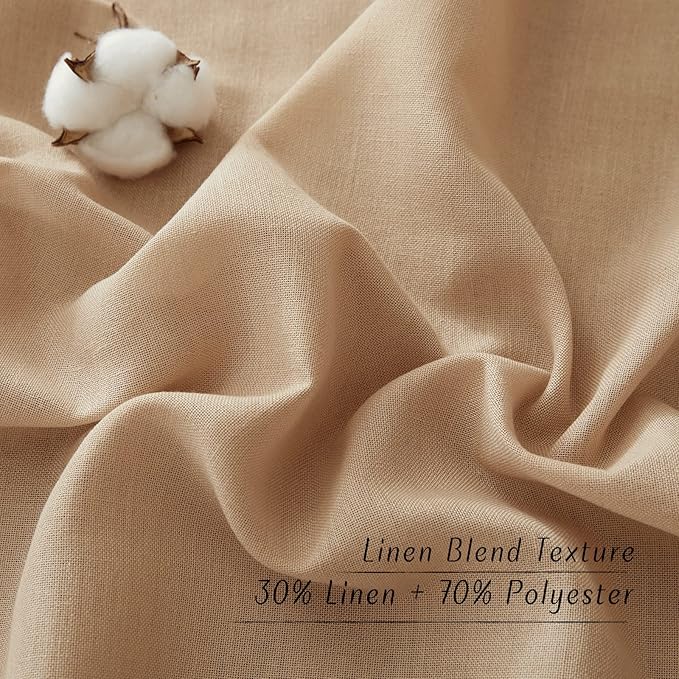 NICETOWN Rustic Linen 132 inch Long Curtains for Living Room, Grommet Privacy Added Thick Linen Weave with Light Filter Window Curtains & Drapes for Bedroom, Camel, W55 x L132, 2 Panels