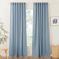 RYB HOME Privacy Sheer Curtains for Bedroom, Linen Blend Lightweight Breathable Burlap Curtains Back Tab Farmhouse Boho Rustic Decoration, Length 36 by Width 52 inch, Dusty Blue, 1 Pair